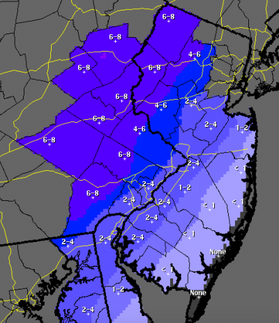 A snow total forecast from the National Weather Service.