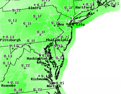 Rainfall totals by Christmas Eve, according to the National Weather Service.