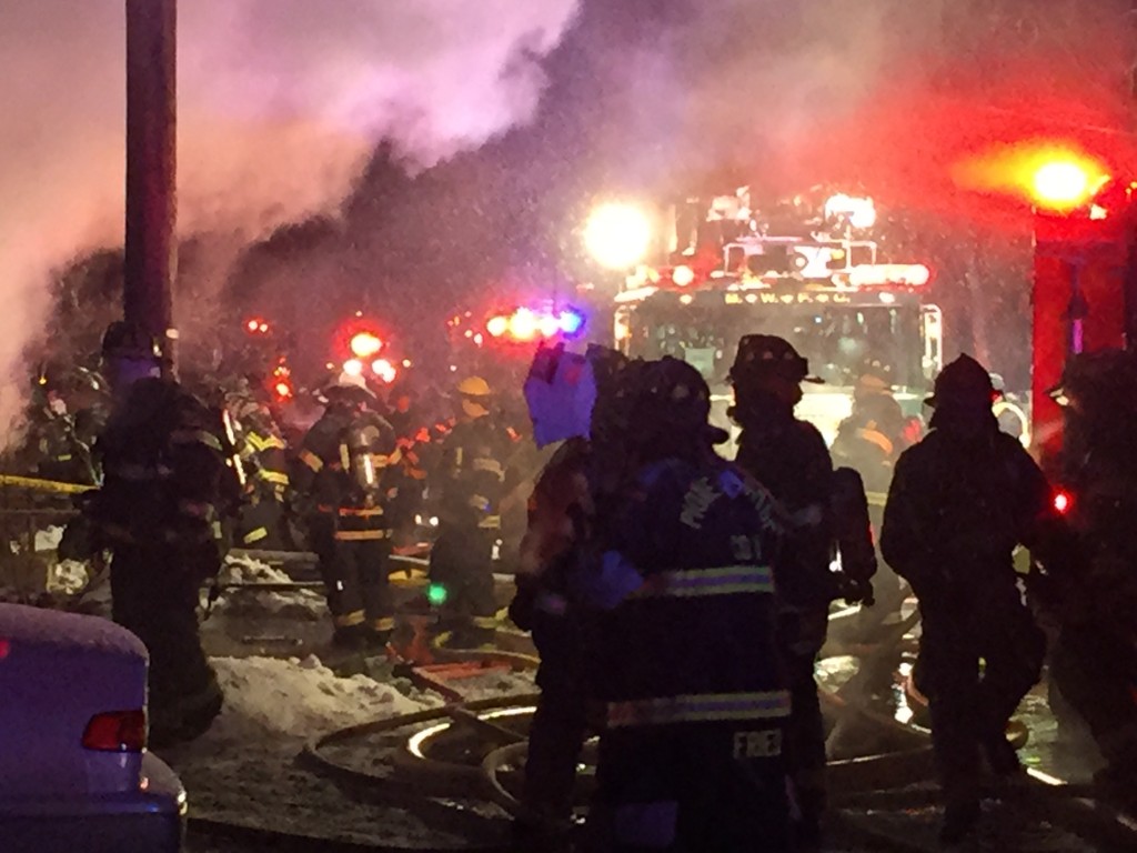 Brick firefighters battle a house fire in the early morning hours of Feb. 17, 2015. (Photo: Daniel Nee)