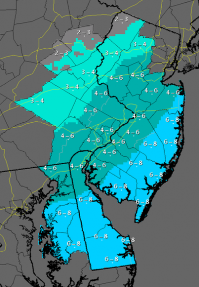 Forecast snowfall totals for the Feb. 16-17, 2015 storm. (Credit: NWS) Click to expand.