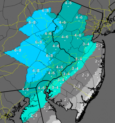Saturday's snow forecast. (Credit: NWS)
