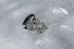 A crack in the ice on the Toms River where a vehicle fell through, Feb. 28, 2015. (USCG Photo)