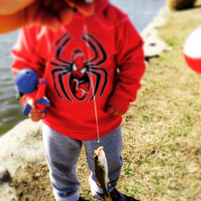 Joey Duff from Brick reels in his first bass.