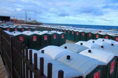 Portable toilets ready for use on the Seaside Heights beachfront.