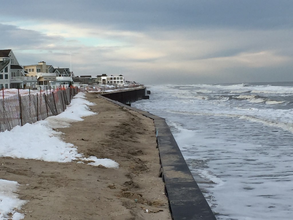 Brick's steel sea wall revetment following the Jan. 2016 nor'easter. (Photo: Daniel Nee)