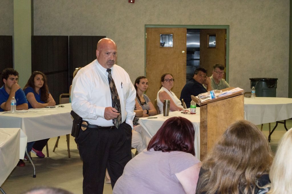 Brick Police Detective Tim McCarthy addresses business owners on active shooter preparation. (Photo: Daniel Nee)