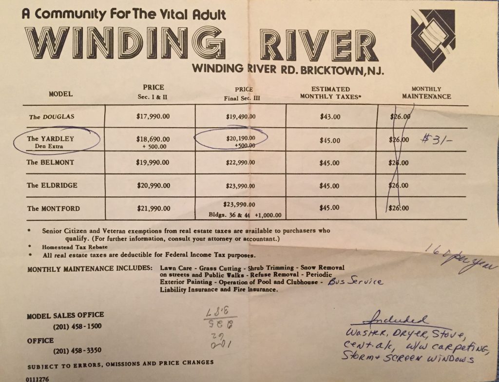 An advertisement from Winding Rivera Village, Brick, N.J., circa 1978. (Source Unknown)