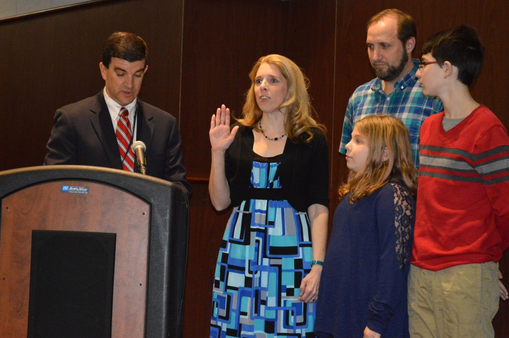 Daisy Haffner is sworn into office as a Brick school board member, Jan. 5, 2017. (Photo: Daniel Nee)