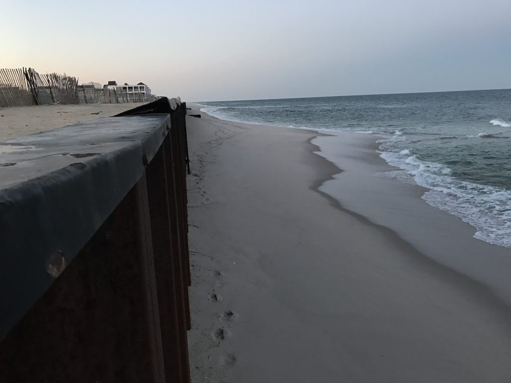 A bulkhead cap on Brick's sea wall is dislodged, March 2017. (Photo: Daniel Nee)
