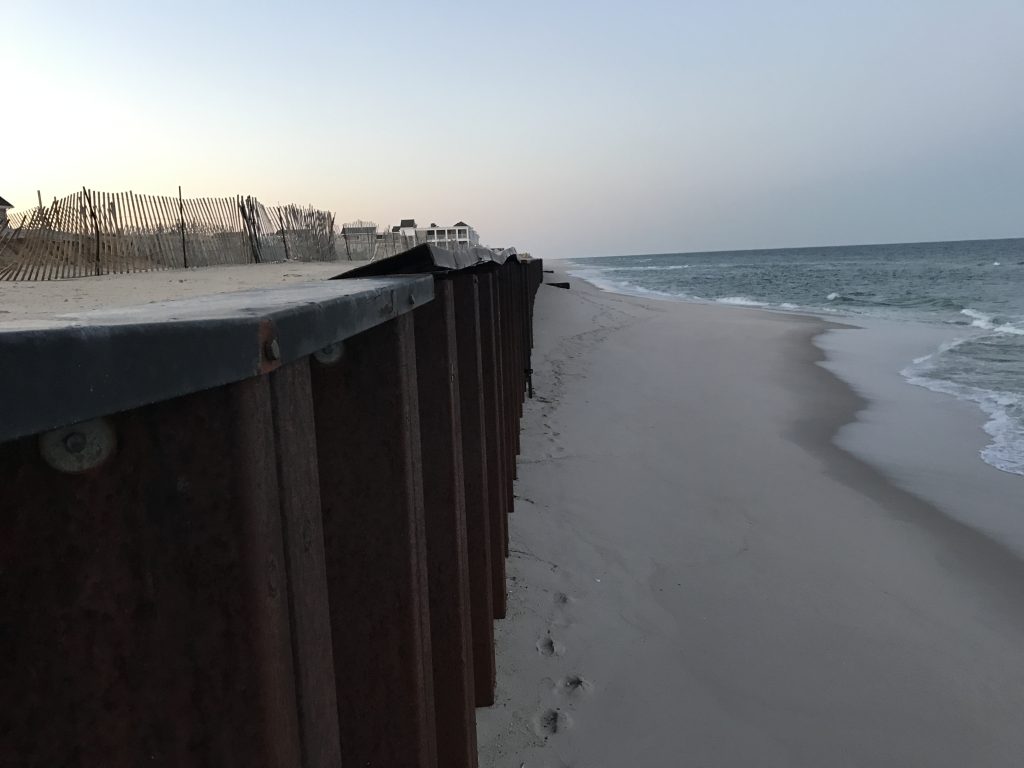 A bulkhead cap on Brick's sea wall is dislodged, March 2017. (Photo: Daniel Nee)