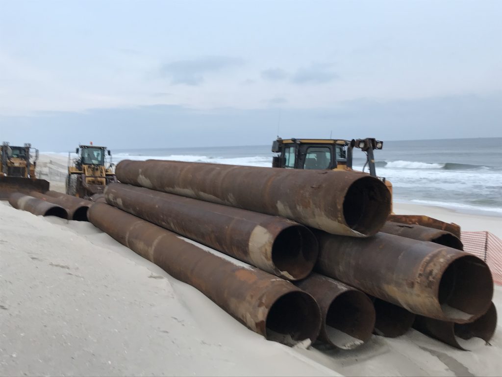 Equipment set up at Brick Beach III for a beach replenishment project. (Photo: Daniel Nee)
