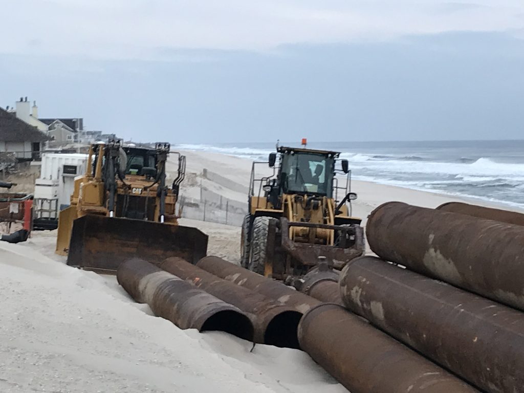 Equipment set up at Brick Beach III for a beach replenishment project. (Photo: Daniel Nee)