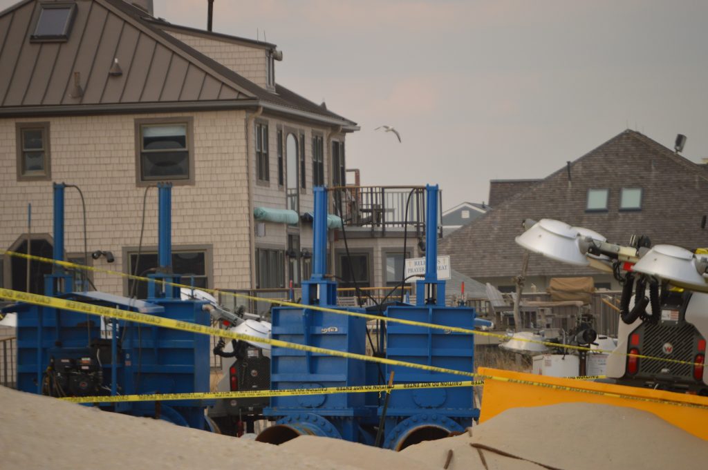 Crews ready a beach replenishment project in Brick, N.J., April 10, 2018. (Photo: Daniel Nee)