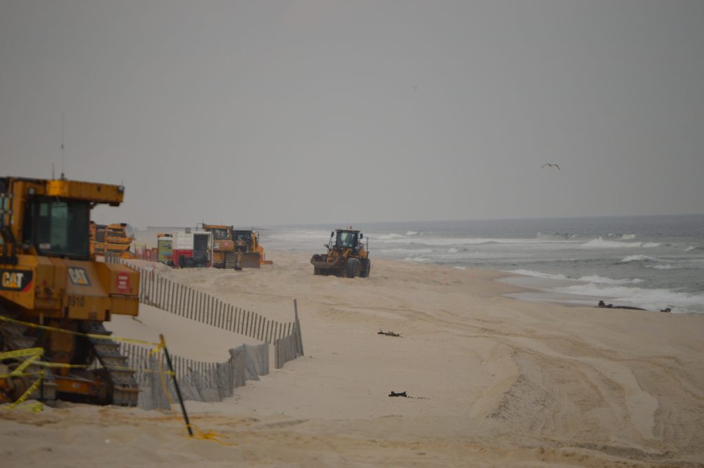 Crews ready a beach replenishment project in Brick, N.J., April 10, 2018. (Photo: Daniel Nee)