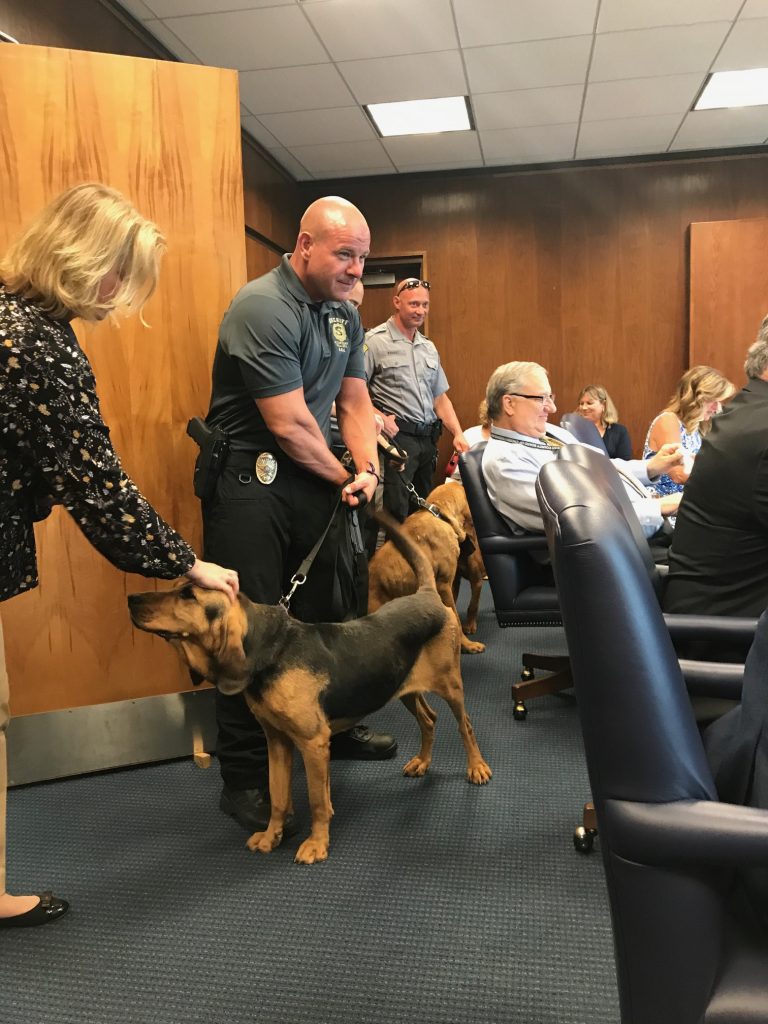 Ocean County Sheriff's officers with Gertrude, a department K9. (Photo: Daniel Nee)