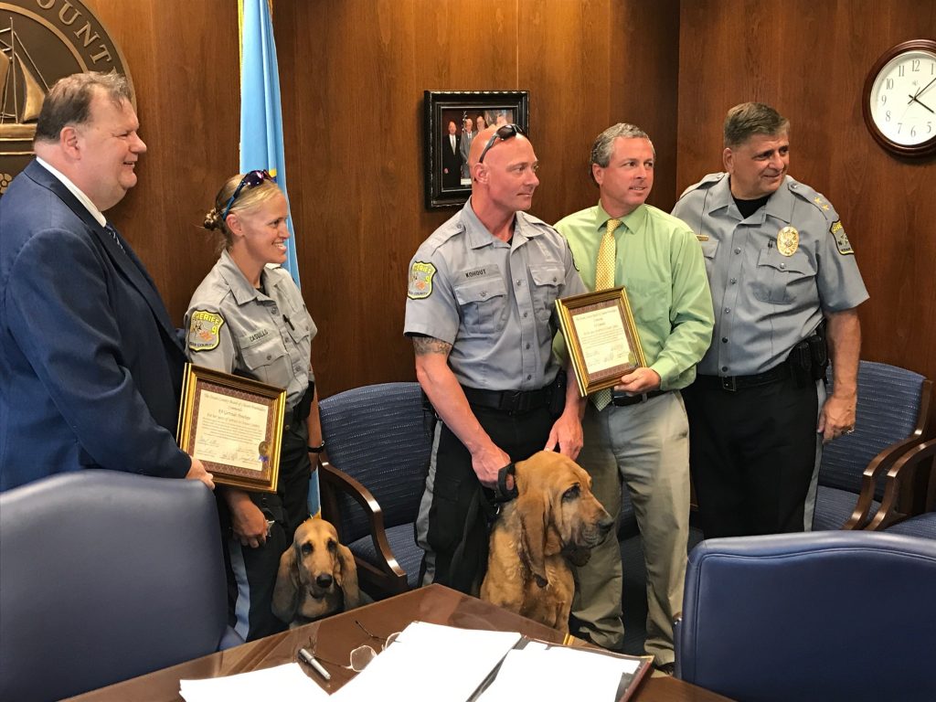 Sheriff Michael Mastronardy, sheriff's officers and their K9s. (Photo: Daniel Nee)