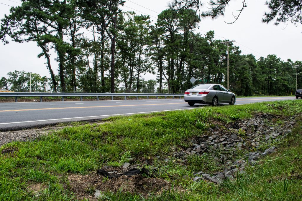 Burrsville Road, Brick, N.J., with the Garden State Parkway in the background. The road flooded during the Aug. 13, 2018 storm. (Photo: Daniel Nee)