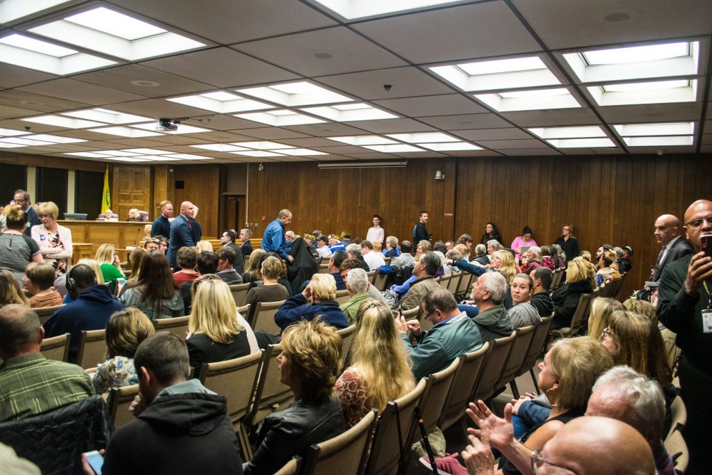 A crowd packed inside the Brick Township municipal complex for a Nov. 19, 2018 hearing on a medical marijuana dispensary. (Photo: Daniel Nee)