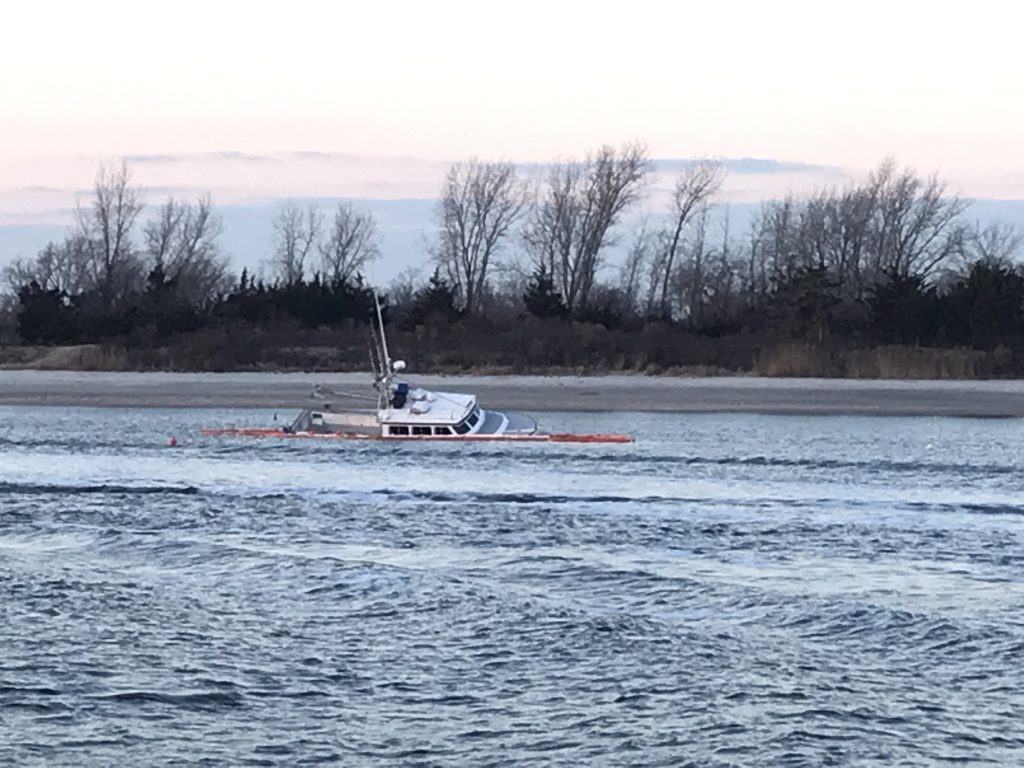 The Miss Kathleen fishing boat sunk inside Manasquan Inlet. (Photo: Daniel Nee)