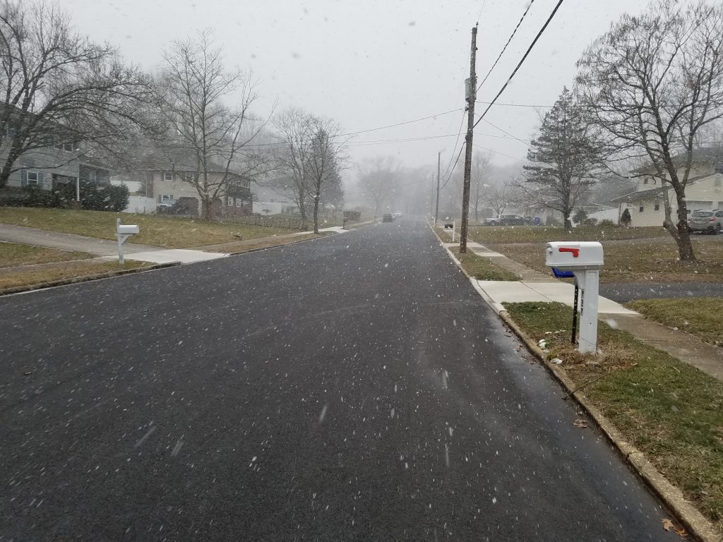 Snow starts falling in Brick, Jan. 30, 2019. (Photo: Patricia Nee)