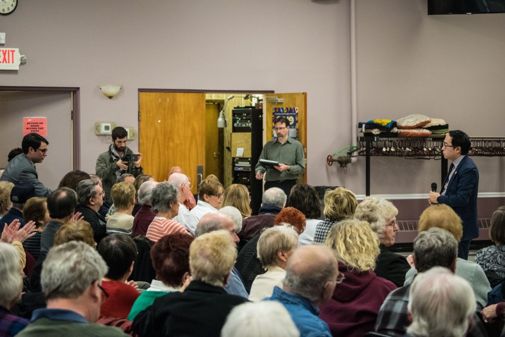 U.S. Rep. Andy Kim addresses a town hall meeting in Berkeley Township, Feb. 2019. (Photo: Daniel Nee)