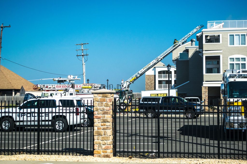 Firefighters respond to a four-alarm blaze at the Ocean Club condominium on Route 35 in Brick. (Photo: Daniel Nee)