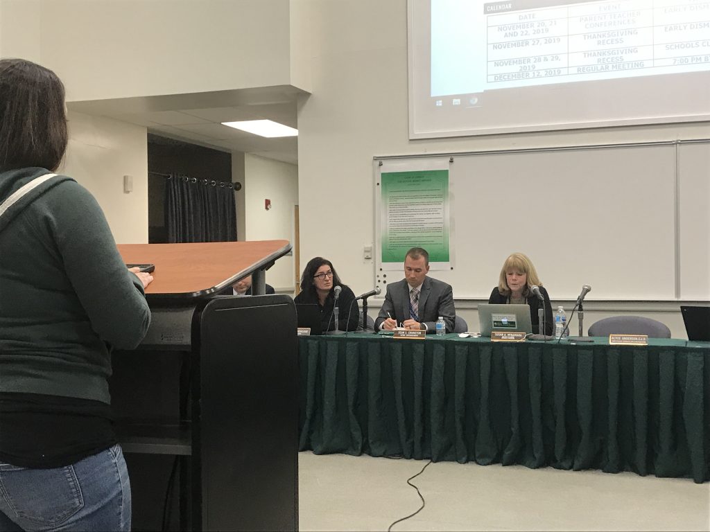 A parent questions Brick school officials over security measures. (Photo: Daniel Nee)