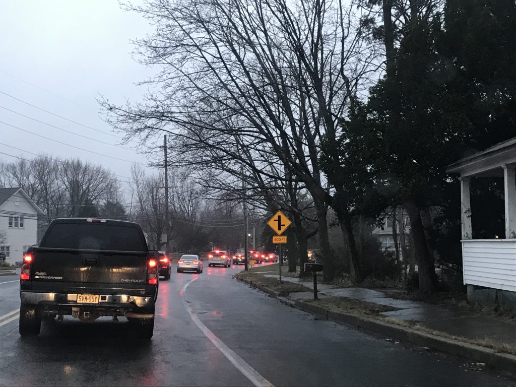 Traffic slows as drainage work closes one side of Herbertsville Road, Feb. 25, 2020. (Photo: Daniel Nee)