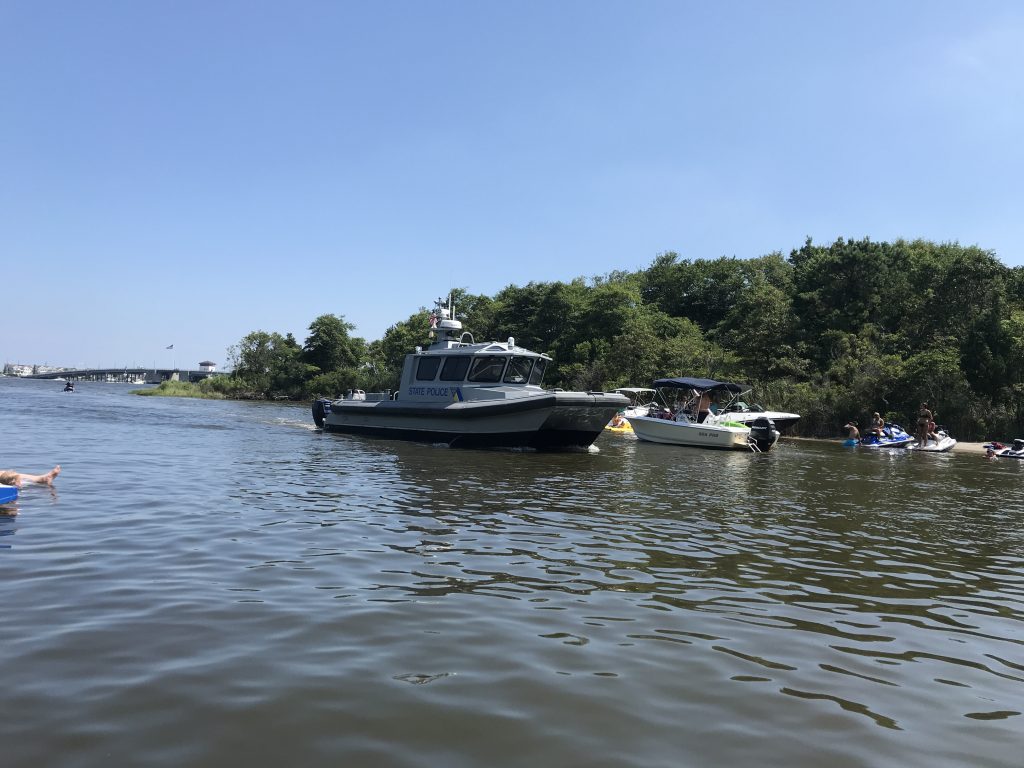A New Jersey State Police boat in F-Cove, Brick Township. (Photo: Daniel Nee)