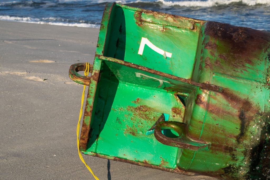 A green lateral buoy washed up on Brick Beach III, Sept. 22, 2020. (Photo: Daniel Nee)