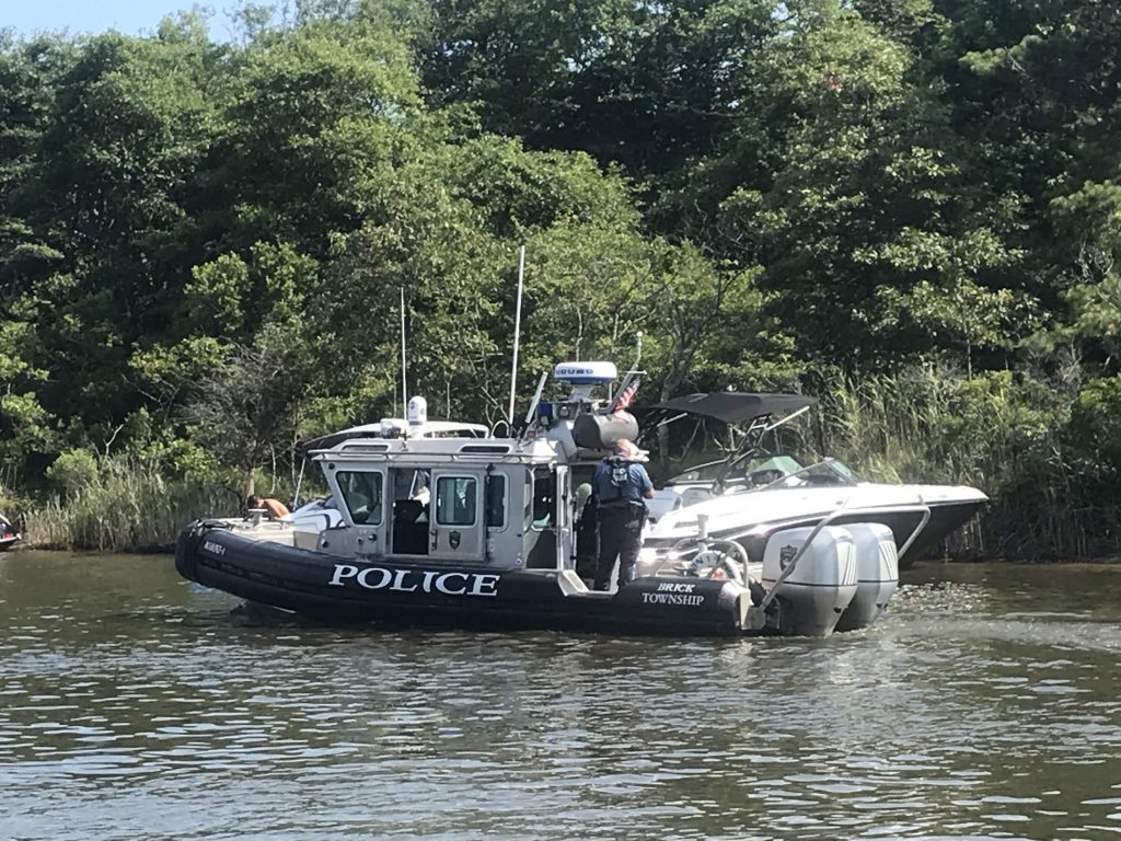 A Brick Township Police marine unit boat in F-Cove. (Photo: Daniel Nee)