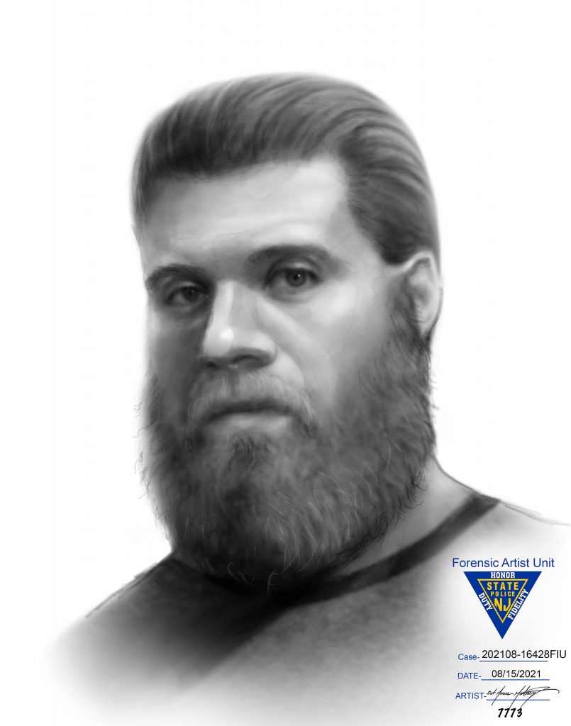 An illustration of a man suspected for impersonating a police officer. (Credit: NJ State Police)