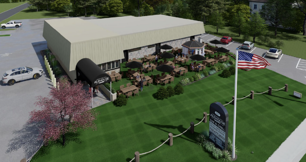 A rendering showing the proposed outdoor seating area at Mantoloking Road Alehouse in Brick. (Planning Document)