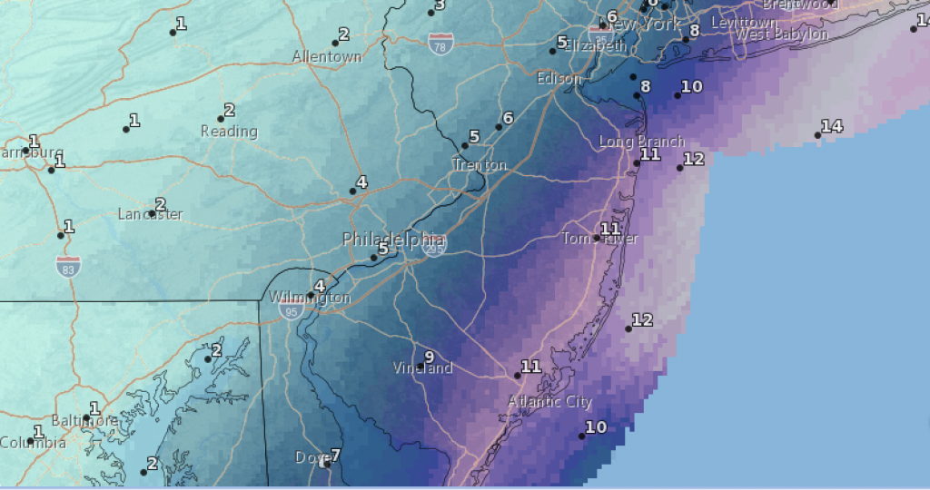 Snow total predictions through the daytime Sunday, Jan. 30. (Credit: NWS)