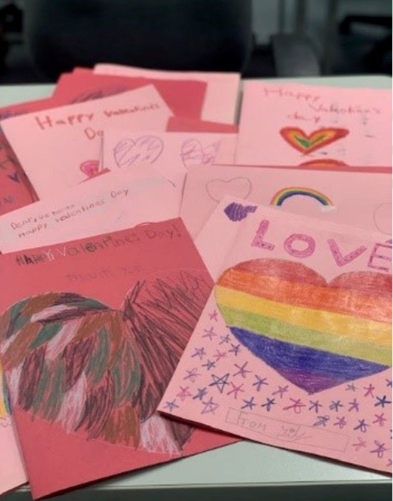 Students at Veterans Memorial Elementary School in Brick make Valentine's Day cards for veterans. (Credit: Brick Twp. Schools)