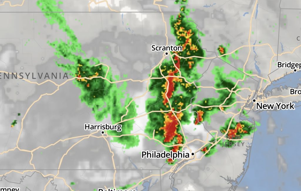 Storms moving into the Jersey Shore region, May 20, 2022. (Credit: NWS)