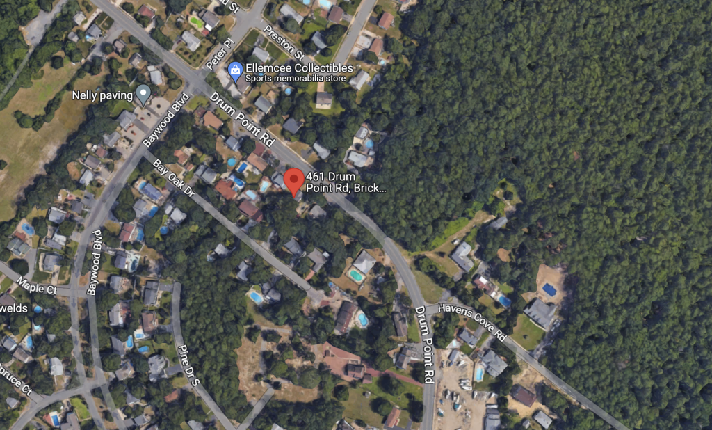 The property at 461 Drum Point Road, Brick, N.J., to be subdivided. (Credit: Google Earth/Planning Documents)