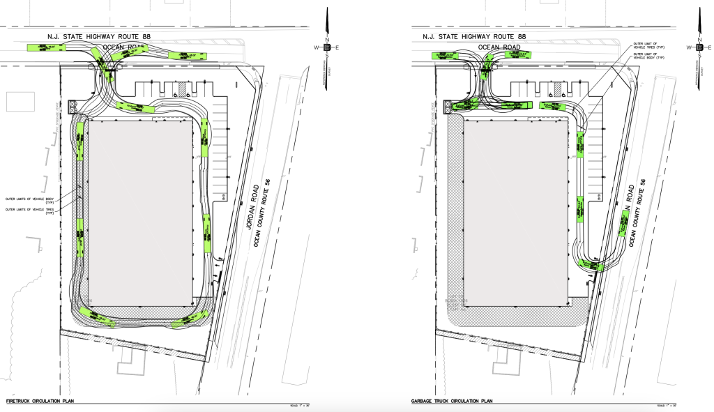 Plans for a proposed self-storage facility at Route 88 and Jordan Road in Brick, N.J., May 2023. (Planning Document)