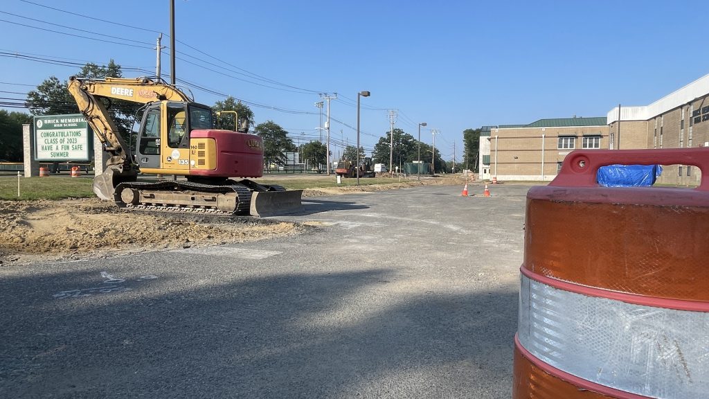 Parking lot improvements underway at Brick Memorial High School, July 2023. (Photo: Shorebeat)