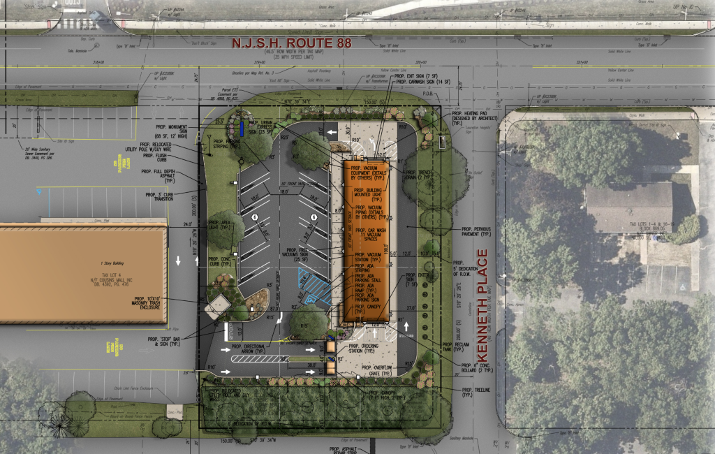 A rendering of the proposed 'express' car wash at 1905 Route 88, Brick Township. (Planning Documents/Shorebeat)