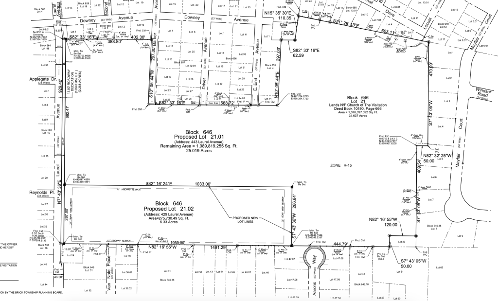 A map of the playground subdivision of the Breton Woods property, July 2023. (Planning Document)