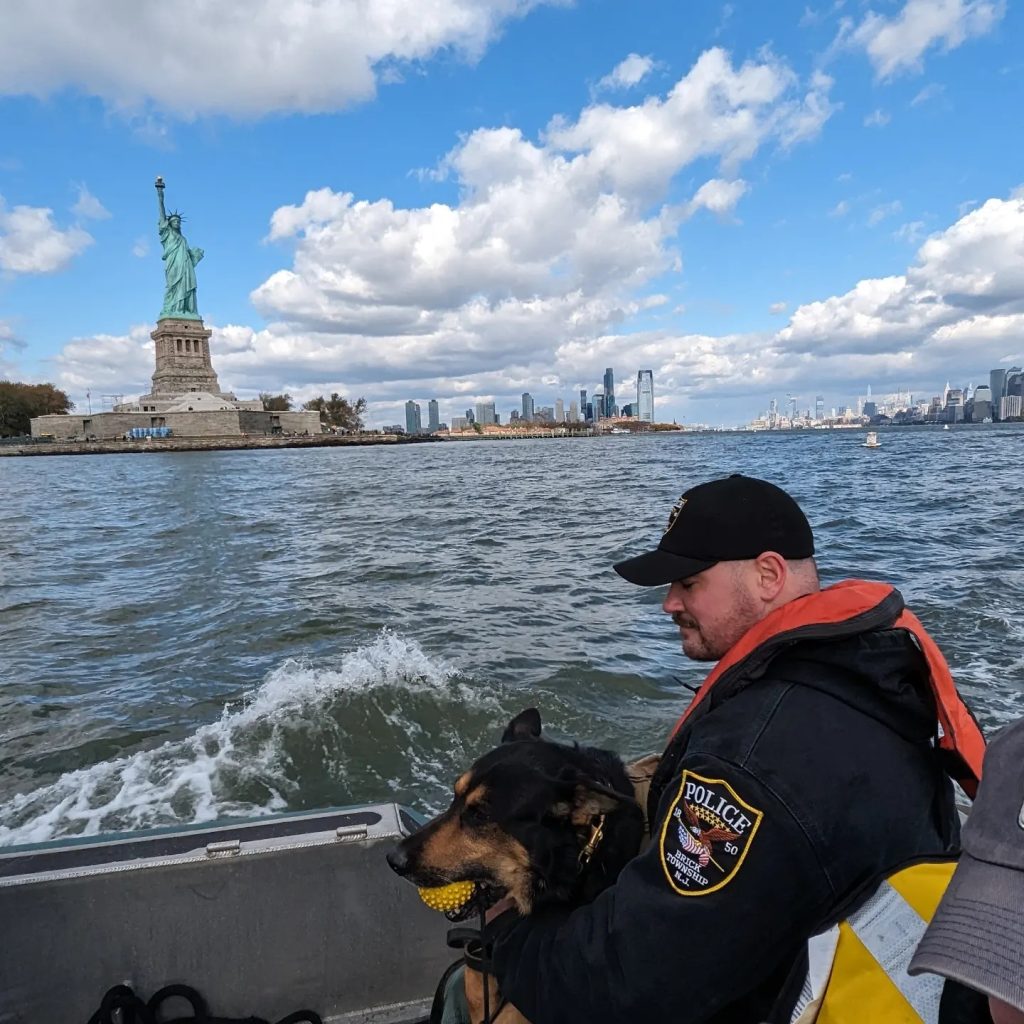 Brick Police officers and their K9 partners train in the maritime environment, Nov. 2023. (Photo: Brick Township Police)
