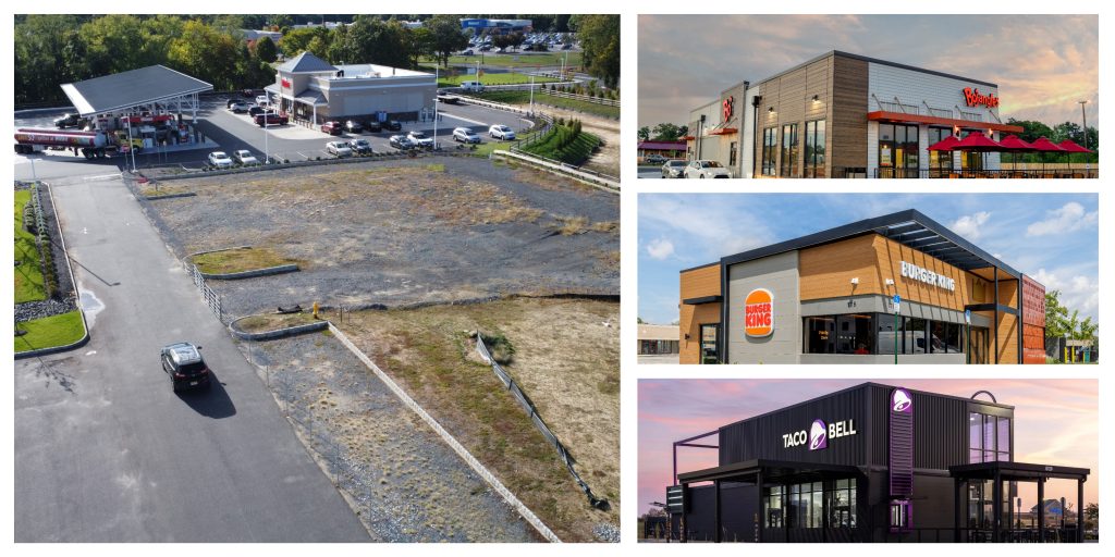Restaurants approved for Route 88 and Jack Martin Boulevard in Brick Township. (Photos: Shorebeat Aerial/ Burger King/ Taco Bell/ Bojangles)